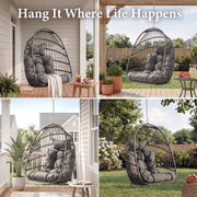 RADIATA Patio Hanging Egg Chair Without Stand, 5 Cushion 3-Second Folding Wicker Outdoor Swing Chair No Stand Tree or Ceiling Hanging for Garden, Porch, Balcony, 350 lb, Dark Gray