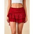 thumbnail image 4 of Womens Mini Skirt Lace Floral Tiered Ruffle Low Waist Side Drawstring Going Out Cake Skirts, 4 of 9