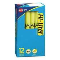2PK Avery HI-LITER Pen-Style Highlighters, Fluorescent Yellow Ink, Chisel Tip, Yellow/Black Barrel, Dozen (23591)