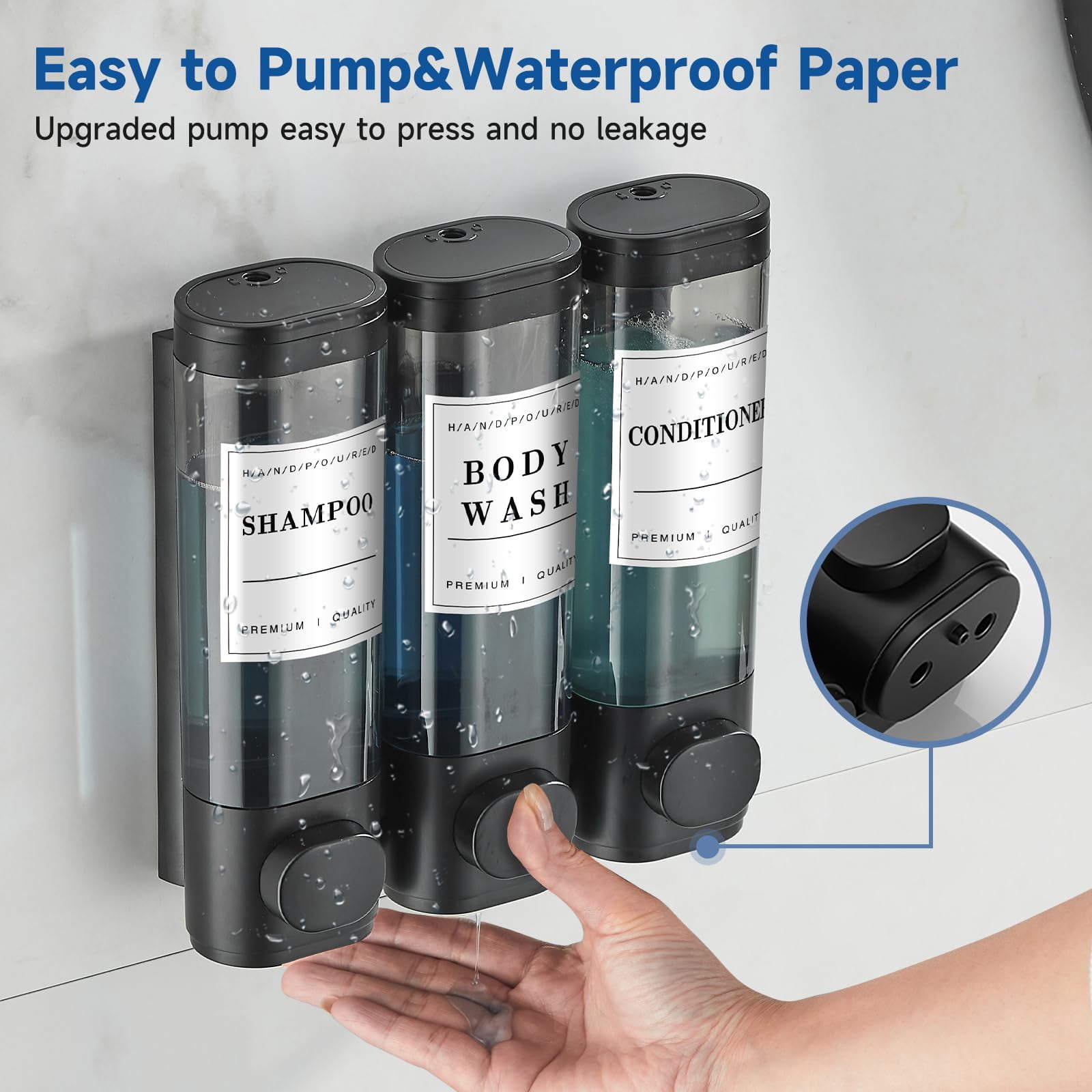 Shampoo and Conditioner Dispenser,Shower Soap Dispenser 3 Chamber No Drill Wall-Mounted Large Capacity