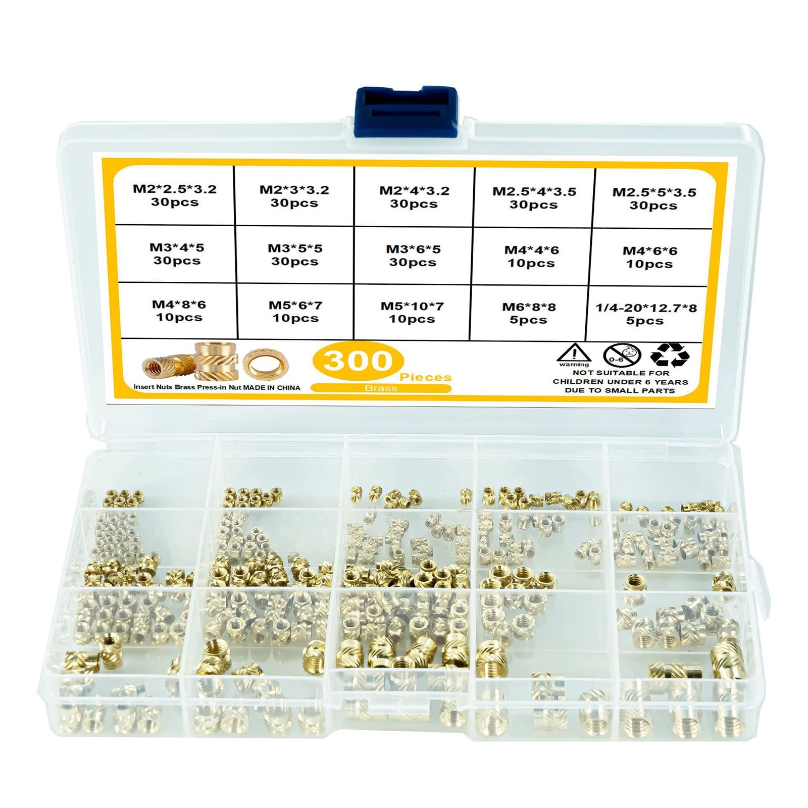 300PCS Brass Threaded Insert Nuts Set Knurled Nuts for Plastic Parts Heat Ultrasonic Application