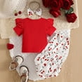 thumbnail image 3 of Tigivemen Newborn Baby Girl Clothes Bodysuit Romper and Flutter Sleeve Tops with Headbands Infant Summer Spring Outfits Red,12-18 Months, 3 of 5