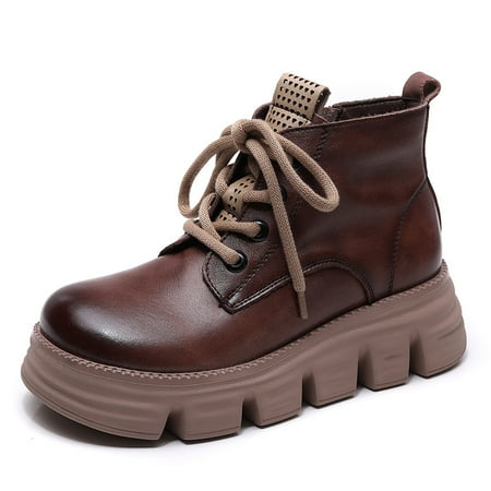 

Women‘s Faux Leather Solid Western Boots Zip Up Lace Up Martin Short Calf Boots Women‘s Shoes