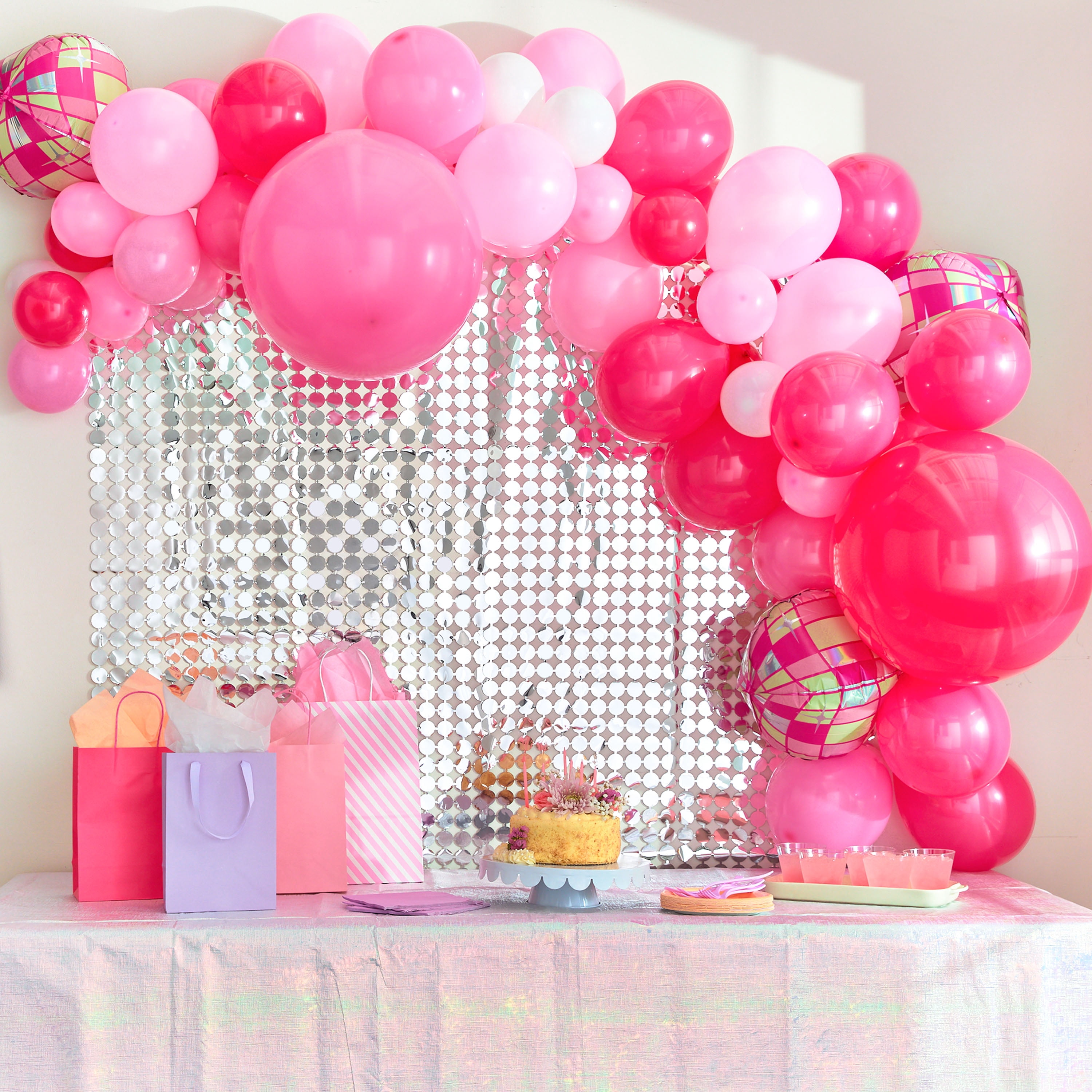 Pink/White Disco Cowgirl Latex and Clear Balloon Backdrop Kit, 72 Pieces, by Way To Celebrate
