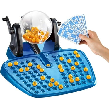 Bingo Game | Deluxe Bingo Game For Adults - Bingo Set Includes Bingo Cage, Board, Mixed Cards, 90 Calling Balls, Colorful Chips, Great For Large Groups, Parties, Blue