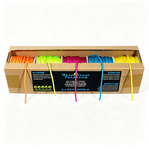 MISSMILE 550Lb Paracord Variety Supplies Type Iii Paracord Box Set 100 Foot Spools of 5 Colors Parachord