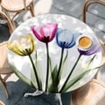 thumbnail image 3 of Tulip Flower Round Fitted Table Cover Color Floral Transparent Vintage Waterproof Table Cloth with Elastic Edge Wipeable Tablecloth for Picnic Camping Party Fits 55"-60" Diameter, 3 of 8