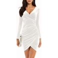 thumbnail image 1 of GUBERRY Womens Wrap V Neck Long Sleeve Velvet Bodycon Ruched Cocktail Party Dress, 1 of 7