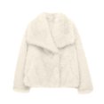 thumbnail image 4 of BXINGOHAI Women's Cropped Faux Fur Jacket Lapel Collar Long Sleeve Coats Soft Faux Fur Coat 2024 Winter Trendy Outwear Today Khaki,M, 4 of 4