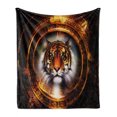 thumbnail image 1 of Tiger Soft Flannel Fleece Throw Blanket, Mayan Calender Design with Big Hunter Head Wise Feline Old Cultures, Cozy Plush for Indoor and Outdoor Use, 50" x 60", Dark Orange Black, by Ambesonne, 1 of 6