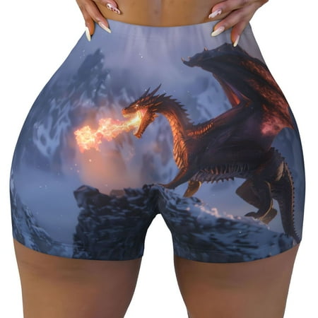 Workout Shorts Women  Winter Fire Dragon Biker Shorts for Women Running Gym Spandex Shorts Tummy Control