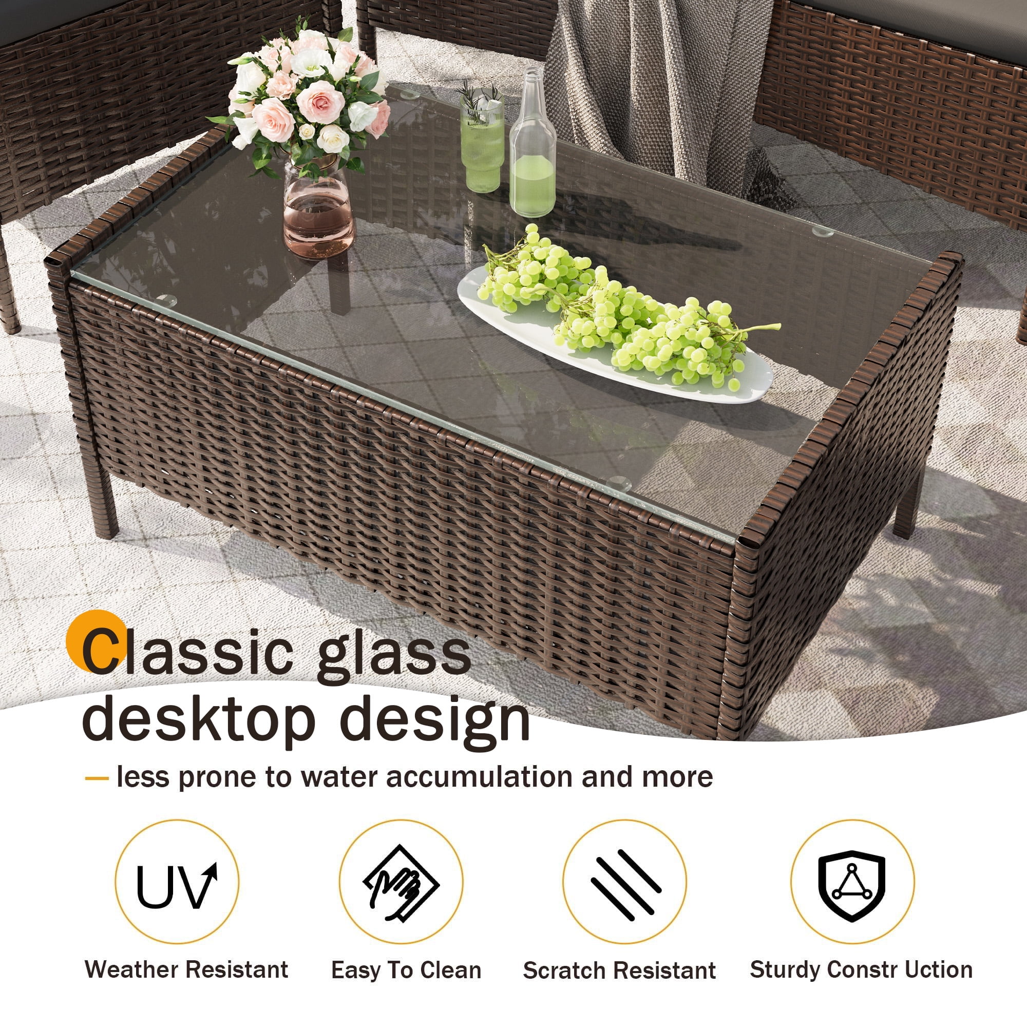 MRUAKA Patio Furniture Set 4 Pieces Porch Furniture Outdoor Modular Wicker Patio Sectional Conversation Furniture Set for Backyard,Porch,Garden,Poolside and Balcony(Grey)
