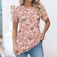 thumbnail image 2 of Clearance!Uooqdmx Womens Tops Comfort Colors Tshirt Casual Crew Neck Short Sleeve Pleated Tops Blouses Fashion Clothes 2024 Summer Tops for Women 2024 Pink M, 2 of 7