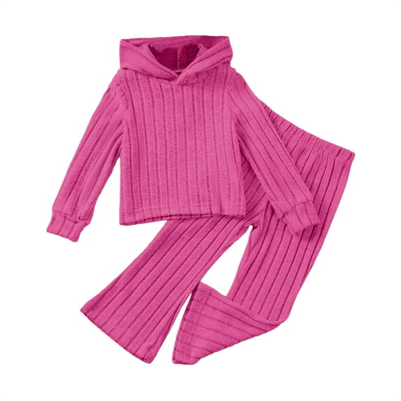 Ruyang Kids Girls Ribbed Clothing Set Fall Pullover Hoodies Flare Pants Sets Plain 2 Piece Outfits Cute Trendy Sweatsuit