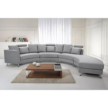 Modern Curved Sectional Sofa With Chaise And Headrests Gray Fabric Rotunde