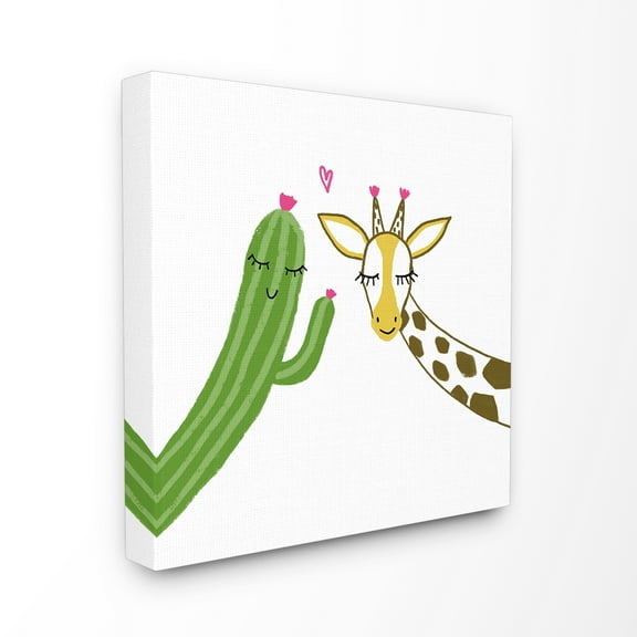 The Kids Room By Stupell Cactus And Giraffe Love with Hearts and Eyelashes Stretched Canvas Wall Art, 17 x 17