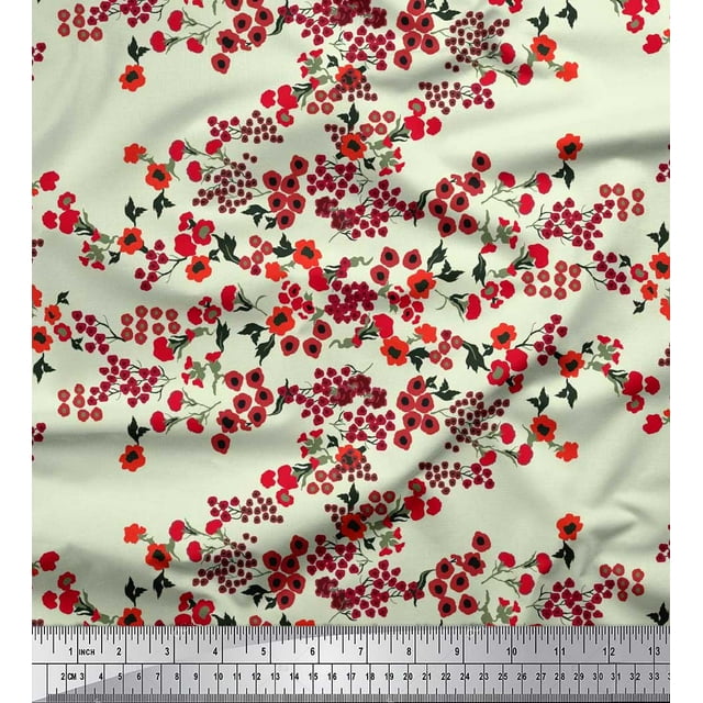 Soimoi Moss Georgette Fabric Leaves & Floral Artistic Print Fabric by The Yard 42 Inch Wide