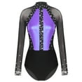 thumbnail image 3 of YONGHS Women's Rhinestone Ballet Dance Leotard Mesh Sheer Long Sleeve Gymnastics Bodysuit Tops Light Purple XXL, 3 of 7