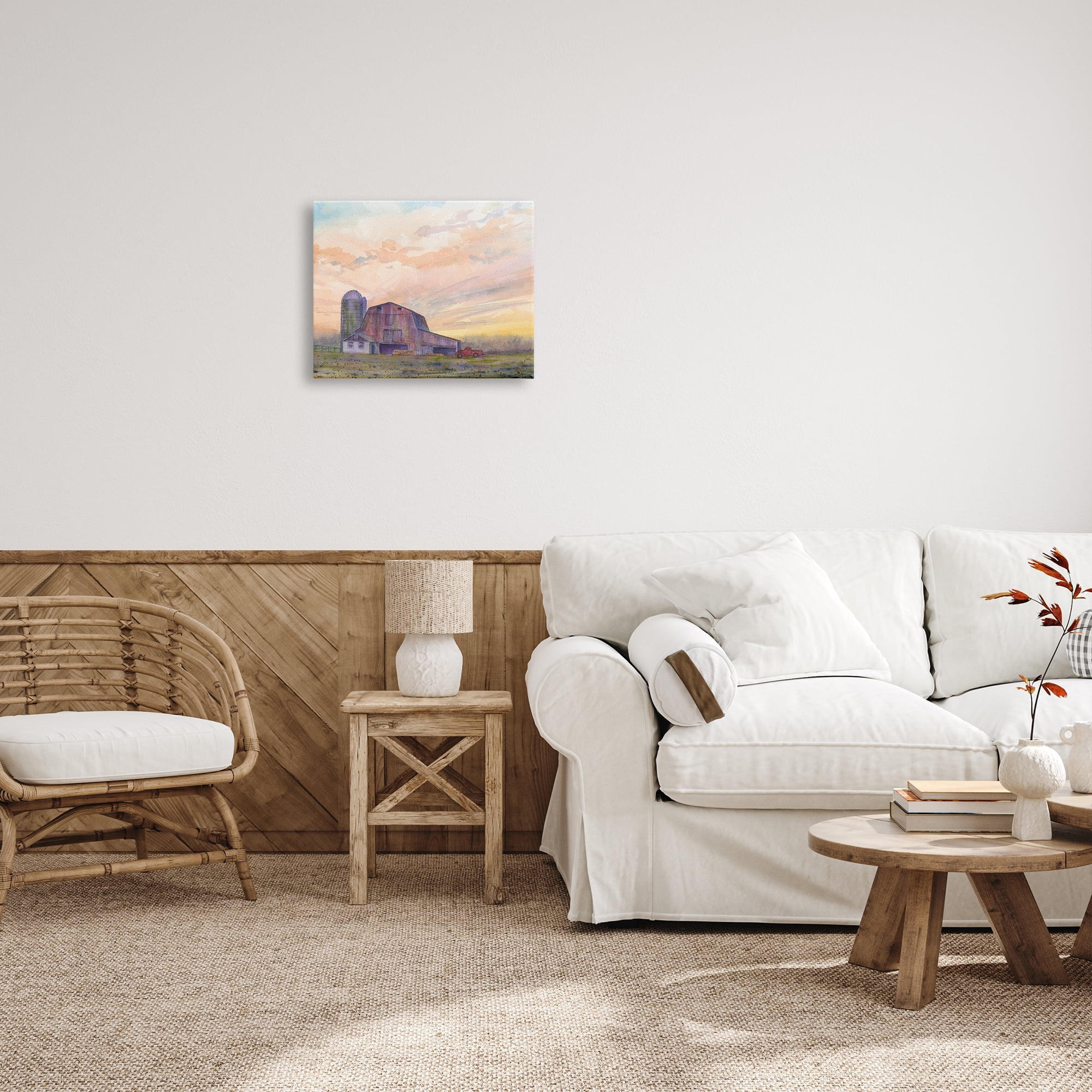 Stupell Industries Country Barn at Sunrise Nature Painting Gallery Wrapped Canvas Print Wall Art, 20 x 16