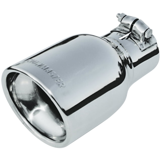 Flowmaster Exhaust Tail Pipe Tip 15365 2-1/2 Inch Inlet; 4 Inch Outlet; Stainless Steel; Round; Angled Cut; Rolled Edge; 7-1/2 Inch Length
