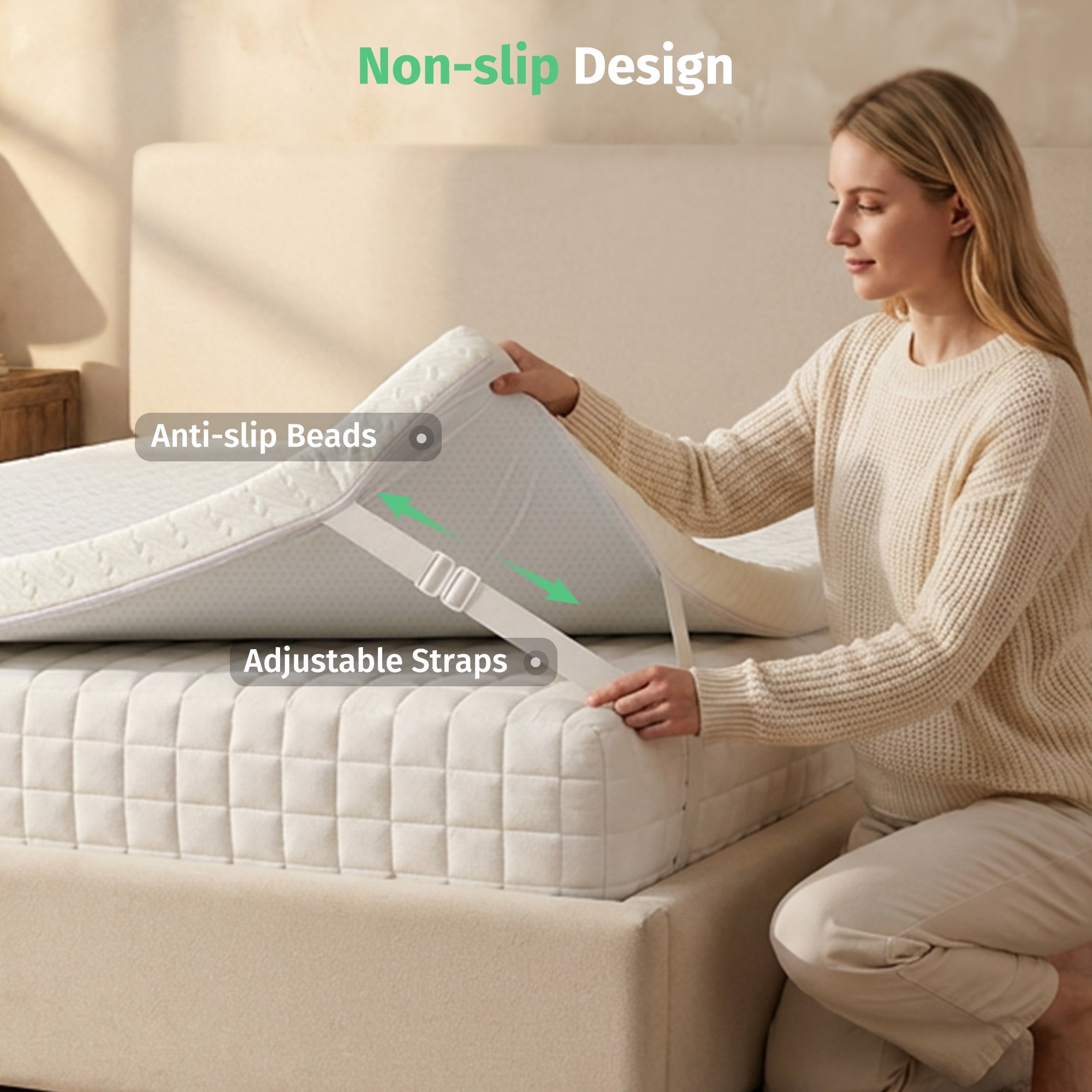 Poshby Full Size 3 inch Gel Memory Foam Mattress Topper with Removable Fitted Cover for Back Pain,White