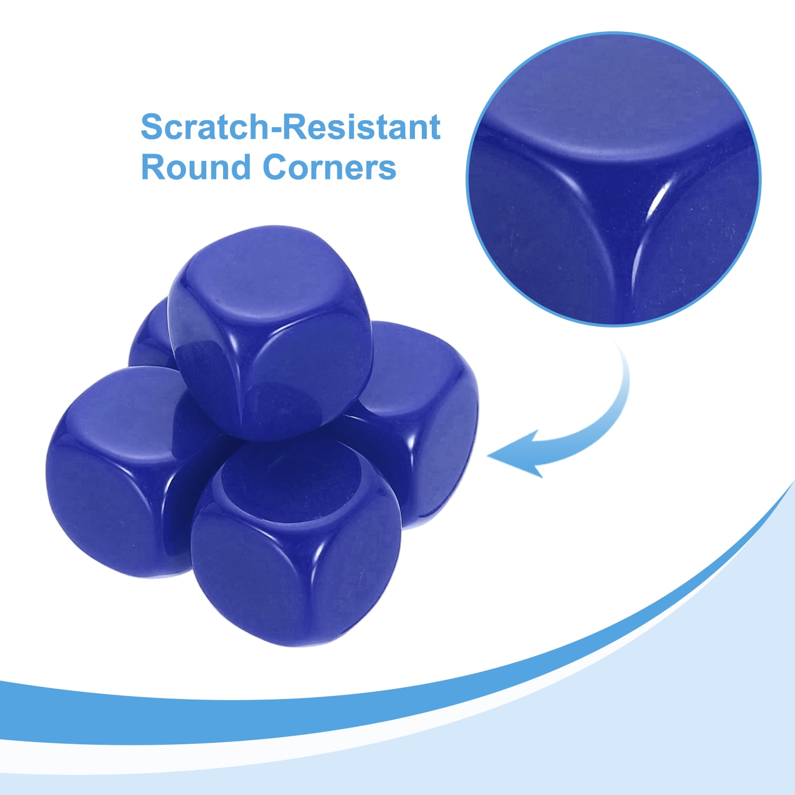 100Pack Rounded Blank Six Sided Dice 20mm/0.8inch Acrylic Dice, Blue