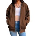 thumbnail image 1 of Women's Hoodie Sweatshirt Zip Up Oversized Casual Long Sleeve Coat 90s Vintage Zip Up Jacket Tracksuit, 1 of 4