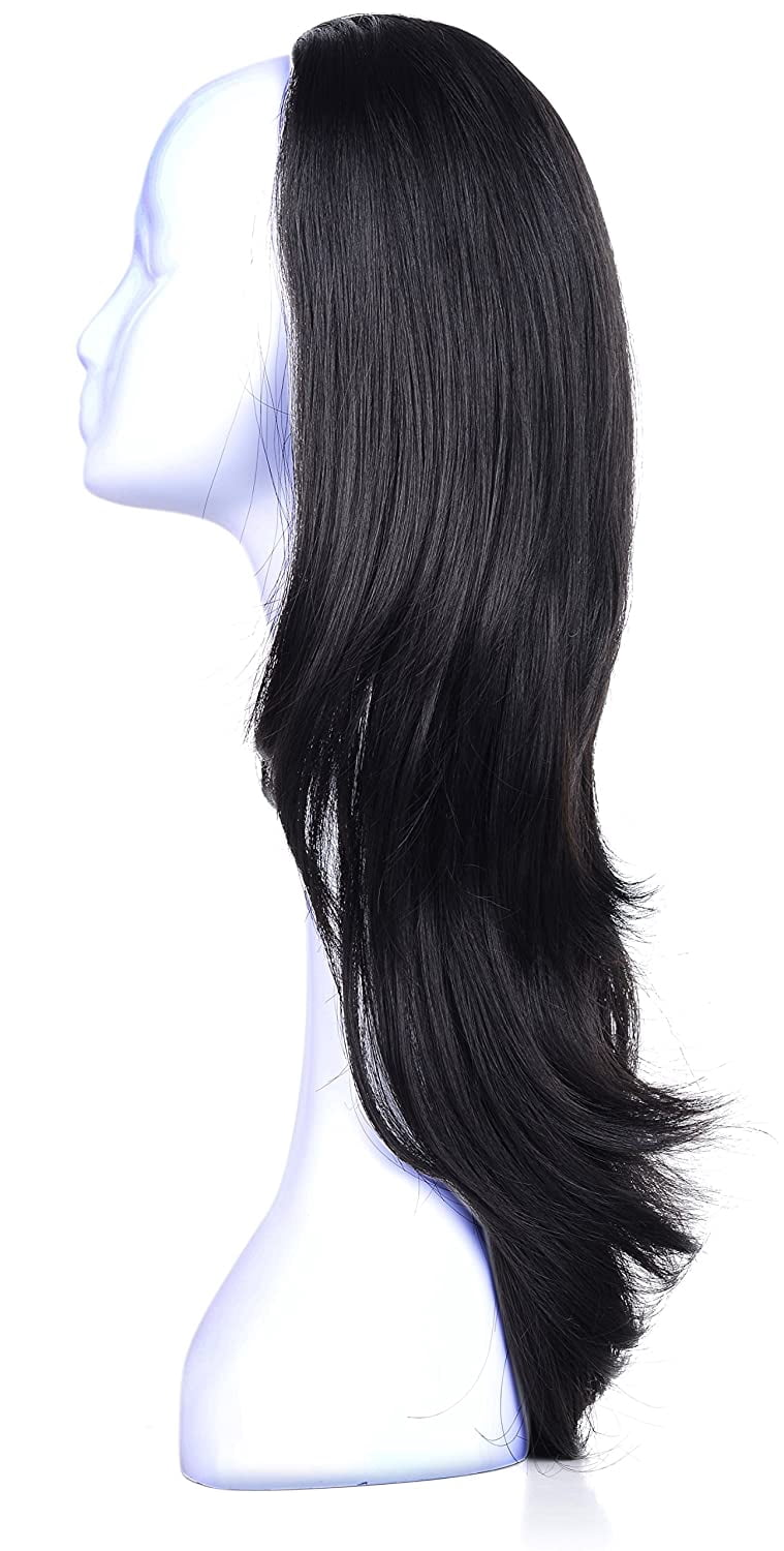 Onedor 23" Curly Hair Women Ladies 3/4 Half Wig Premium Japanese Synthetic Premium Japanese High-Temperature Fiber fibers Wigs with Secured Mesh Head Cap (Slightly Curl, R1)