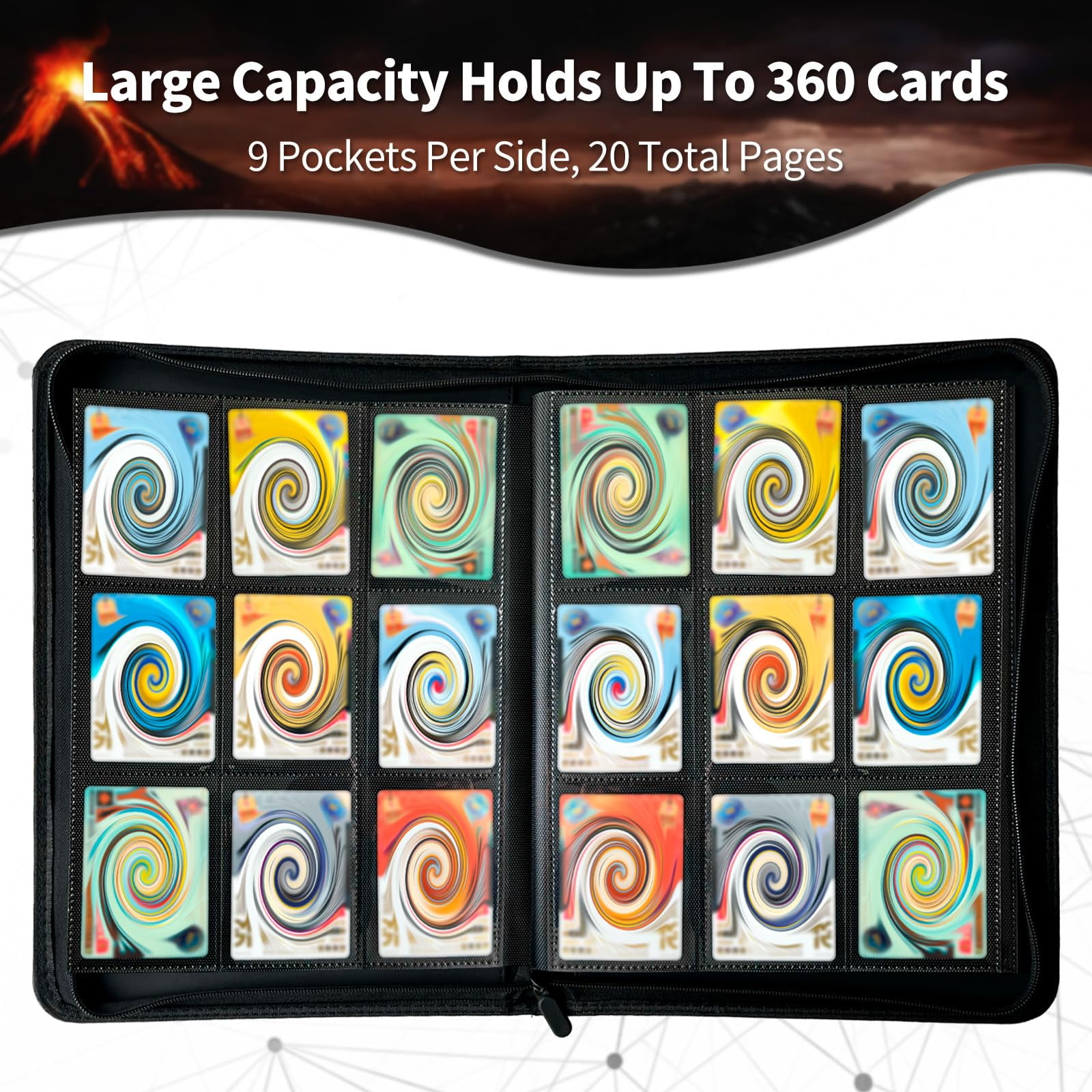 Aokeyee Trading Card Binder 3D Embossed Premium PU 9 Pocket 360 Cards Holder Card Album for MTG, TCG, Sport Cards
