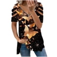 thumbnail image 1 of Elegante blusa estampada con cuello en V para mujer, camiseta suelta de manga corta con cremallera OAVQHLG3B Store  lin121212, 1 of 4