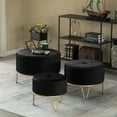 thumbnail image 4 of Round Velvet Ottoman Stool Raised with Hairpin Gold Base, Black, Medium, 4 of 7