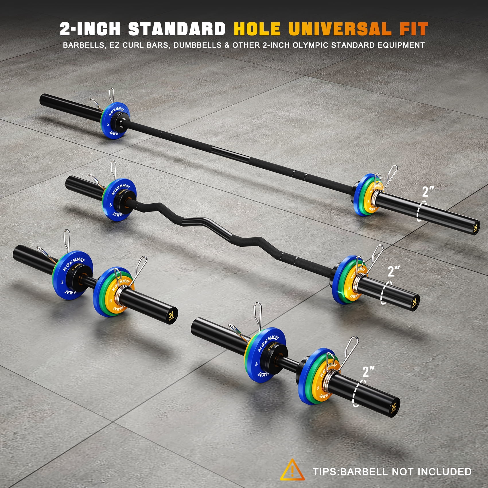GXMMAT Olympic Bumper Plate Set, Steel-Core Rubber Coated for 2" Standard Barbells, 1.25/2.5/5lb Color-Coded, Ideal for CrossFit/Powerlifting/Home Gym Training