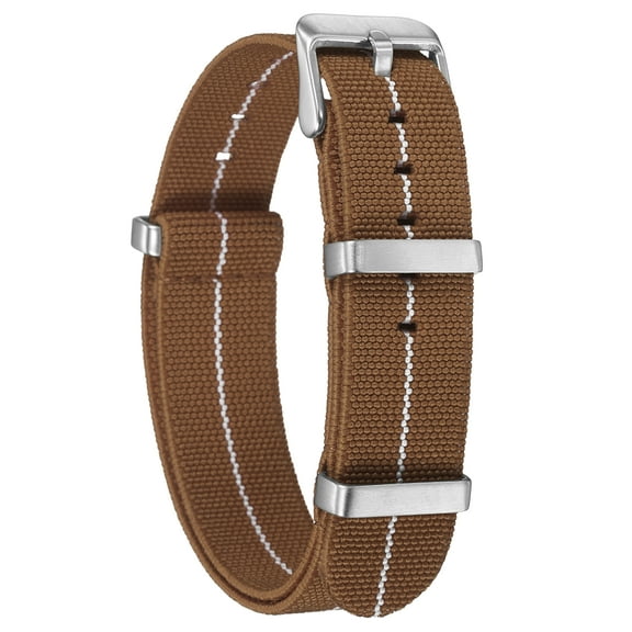 Uxcell Elastic Nylon Watch Band 18mm One-Piece French Watch Strap Waterproof Replacement Wristwatch Strap with Silver Buckle for Men Women, Brown/White
