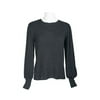 Catherine Malandrino Crew Neck Long Sleeve Elastic Cuff’s Solid Knit Top-CHARCOAL HEATHER
