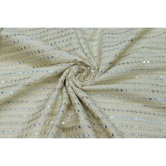 TRILOKI Stripe Fabric Beige Embroidery Rayon 44, 38 Work Sewing DIY Crafting Fashion Design Fabric By The Yard