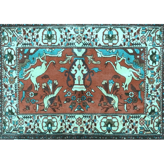 Ahgly Company Indoor Rectangle Animal Light Blue Traditional Area Rugs, 2' x 4'