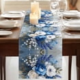 thumbnail image 3 of White Blue Spring Floral 108 Inch Table Runner, Vintage Flowers Pastoral Farmhouse Dresser Scarf Cotton & Linen Tablerunner for Dining/Kitchen Island/Holiday Party Décor 13" x 108", 3 of 9