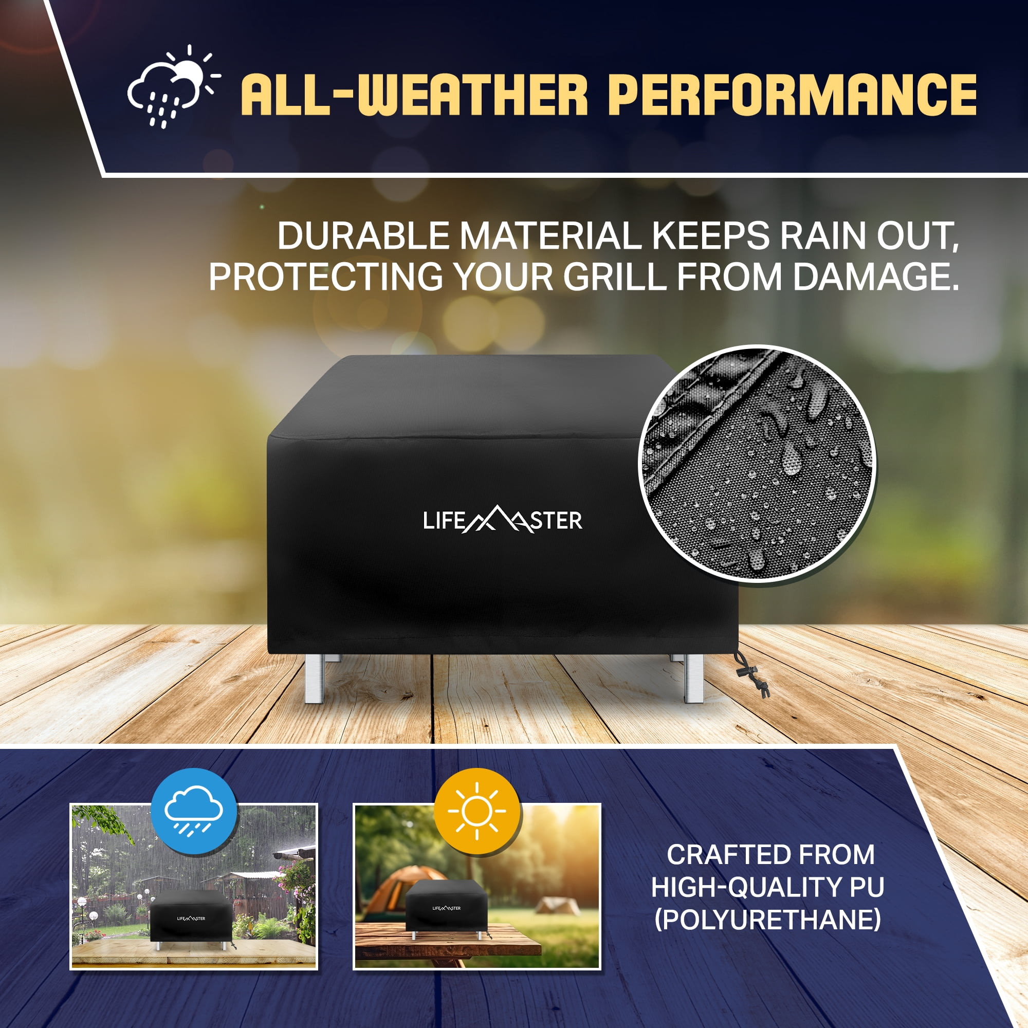LifeMaster Grill Cover: Waterproof PU, Snug Fit, Easy Clean, Ultimate Protection for 23x16x13 Inch Tabletop Grills