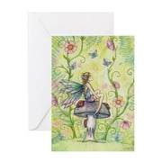 CafePress - A Happy Place Flower Fairy And Ladybug Greeting Ca - Greeting Card, Blank Inside Glossy