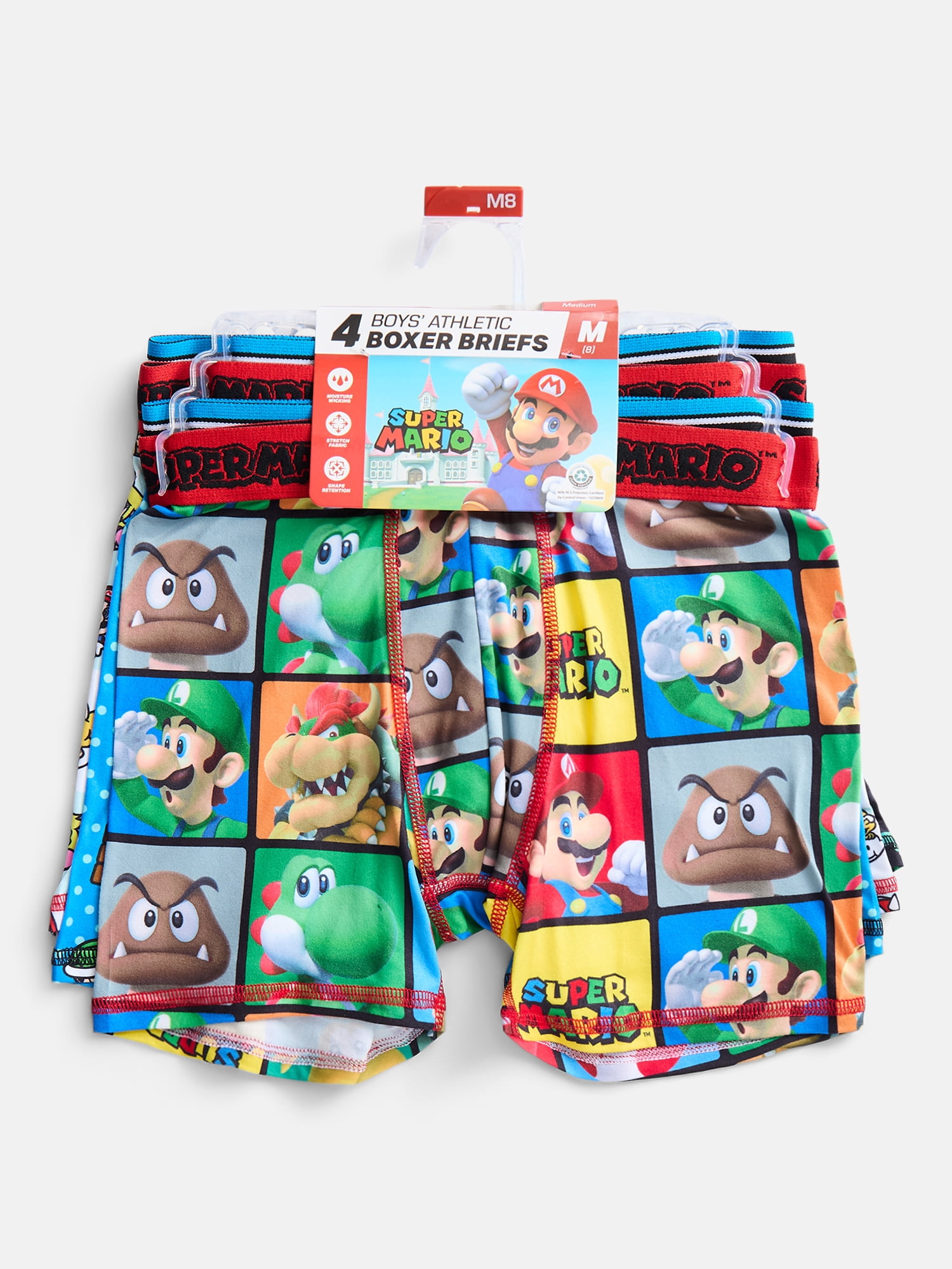 Super Mario Boys Boxer Brief Underwear, 4-Pack, Sizes XS-XL