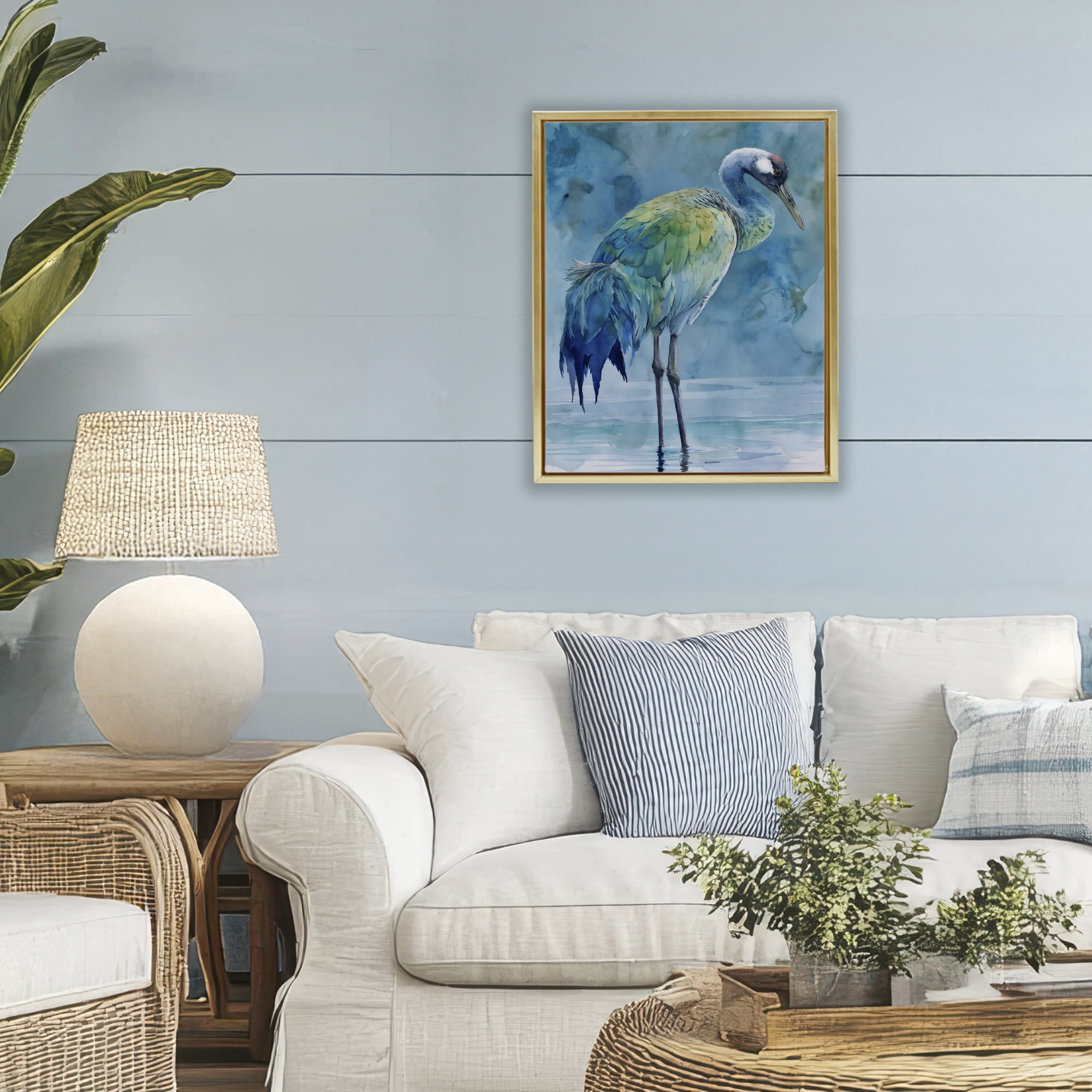 Stupell Industries Turquoise Feathered Coastal Bird Gold Framed Floater Canvas Wall Art, design by Franklyn Gregory