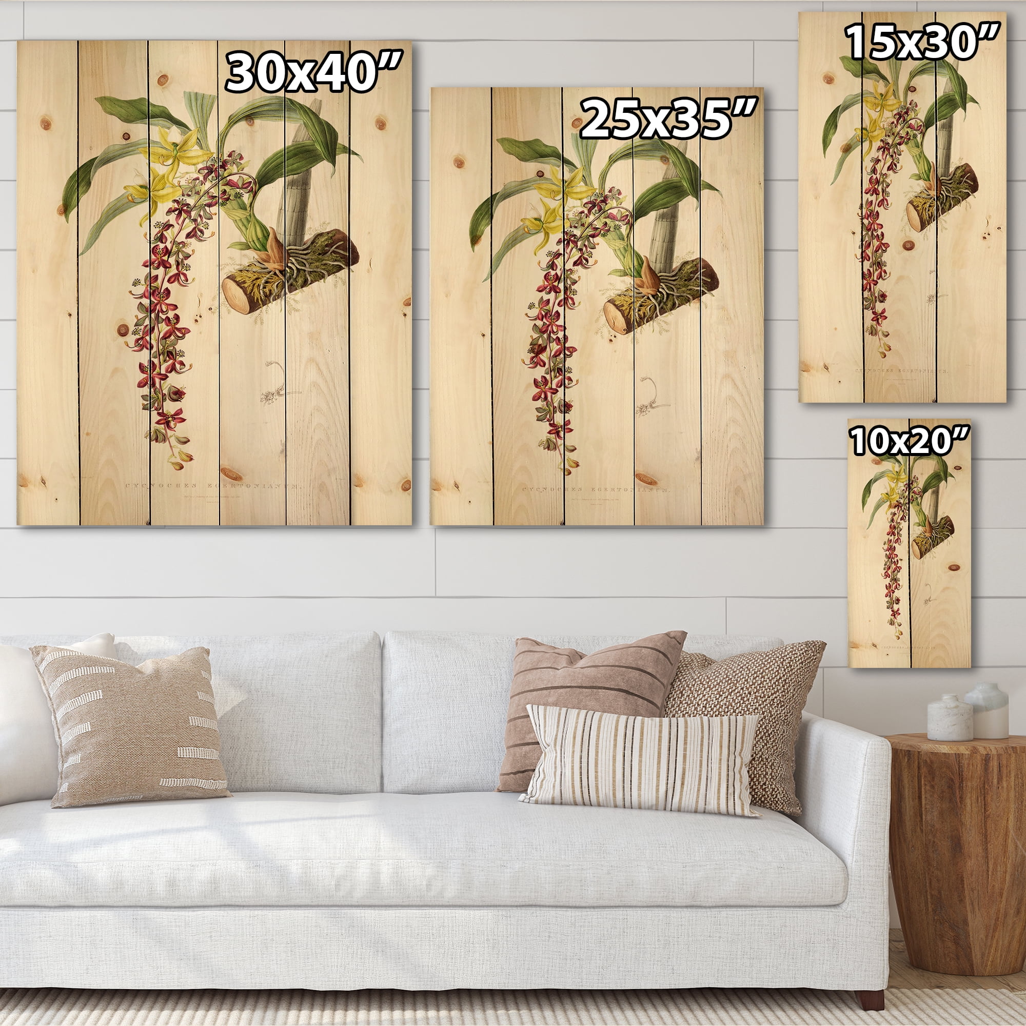 Designart 'Ancient Flower II' Traditional Print on Natural Pine Wood