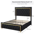 thumbnail image 4 of Dextrus Queen Size Bed Frame with Tall Button-Tufted Headboard, Luxurious Velvet Upholstery, Modern Platform Bed Frame with Gold Trim, No Box Spring Required - Black, 4 of 6