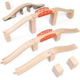 thumbnail image 1 of Bridge Bonanza! Deluxe Train Track Set (22 pcs.) | Includes 2 Rail Bridges, 2 Brick Bridges, 6 Ascending Tracks, 12 Risers Wooden Track Pieces | Compatible with Major Brands | Classic Hobby Toy, 1 of 7