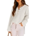 thumbnail image 3 of Batwing Long Sleeve Loose Knit Sweater Buttons Pullovers, 3 of 5