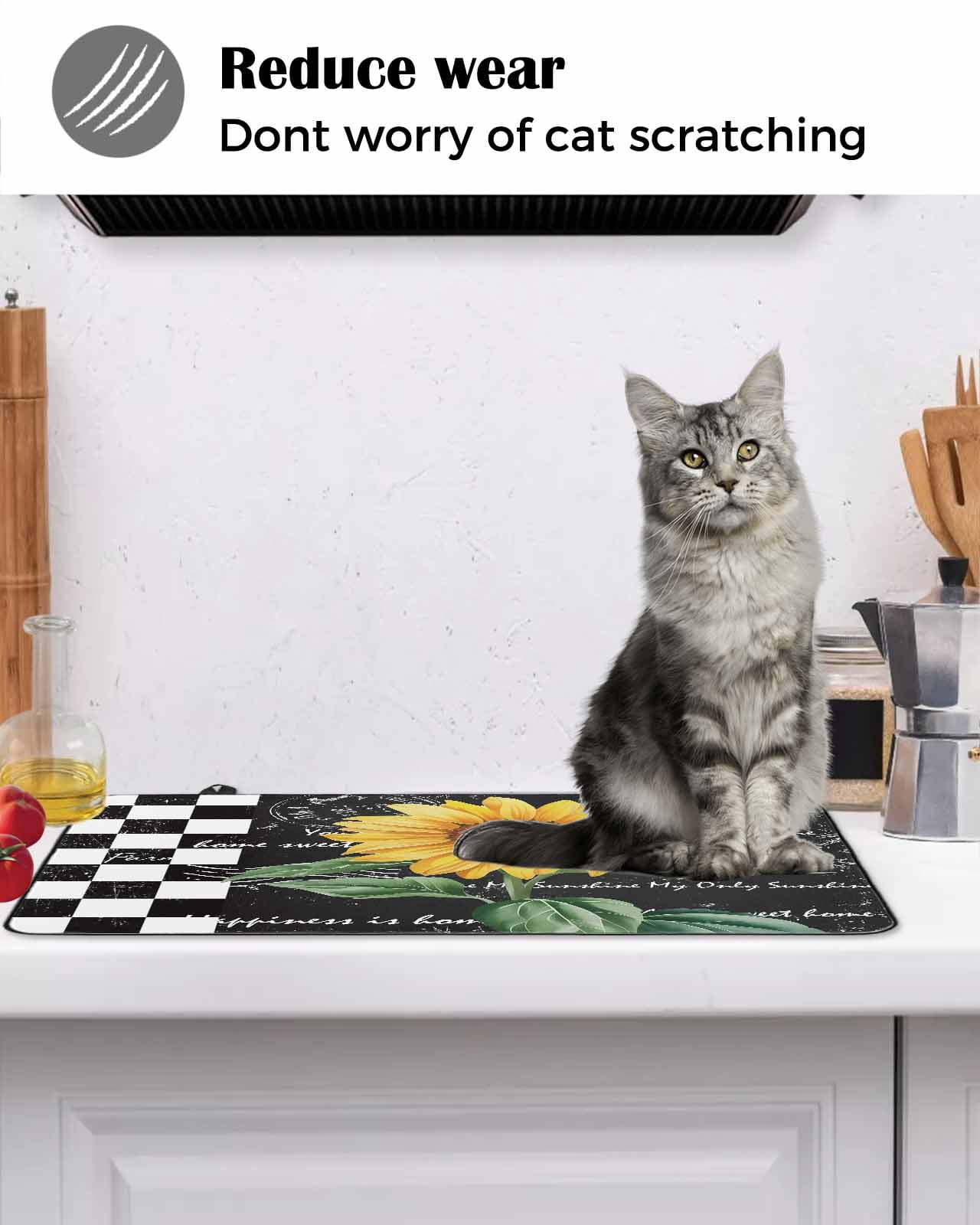 Large Induction Cooktop Protector Mat Sunflower Stove Top Covers for Electric Stove, Yellow Floral Black White Plaid Watercolor Decorative Stove Burner Cover Mats, Glass Top Stove Cover