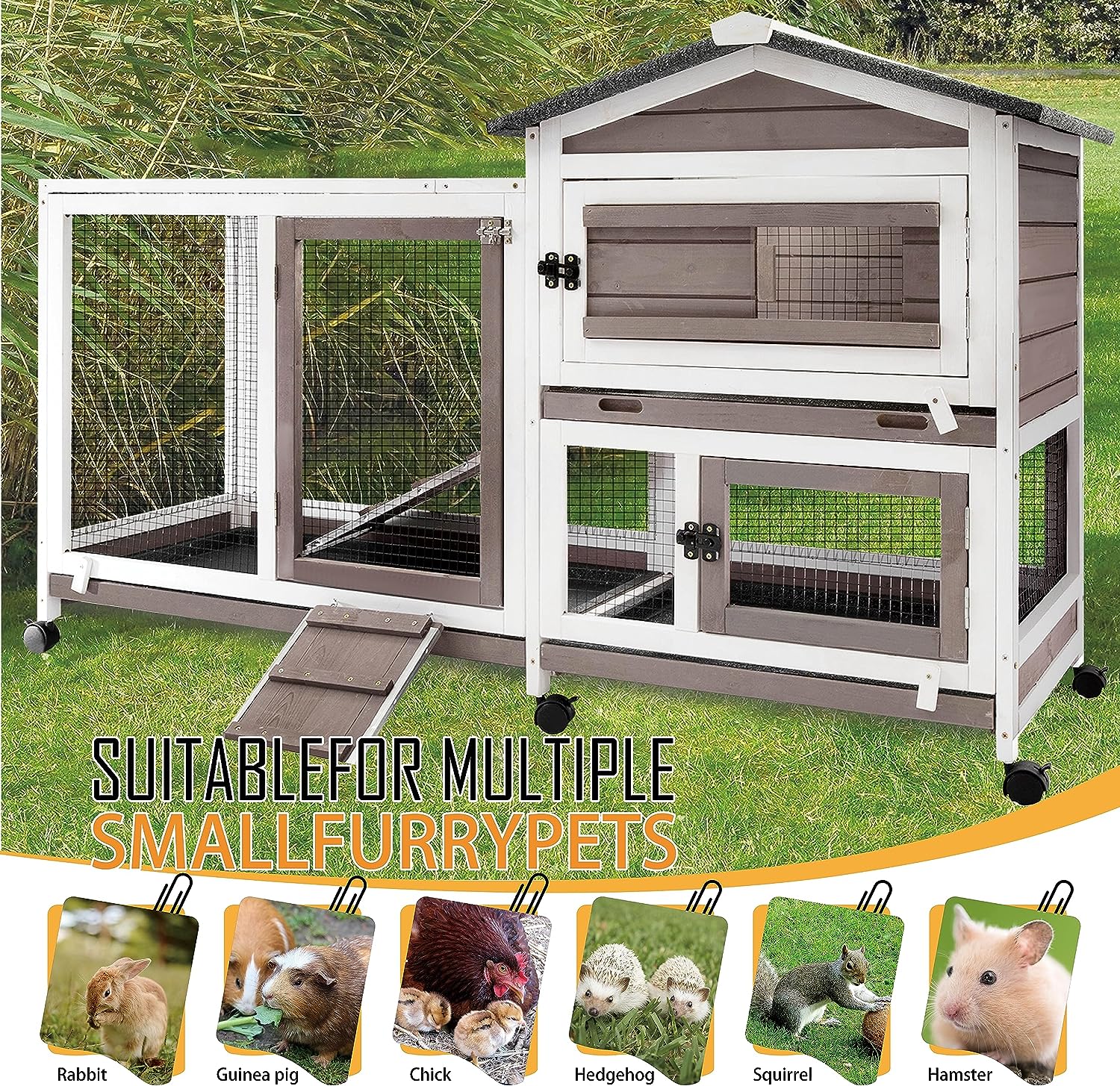 PETSCOSSET 2-Story Wooden Rabbit Hutch with Run photo 5