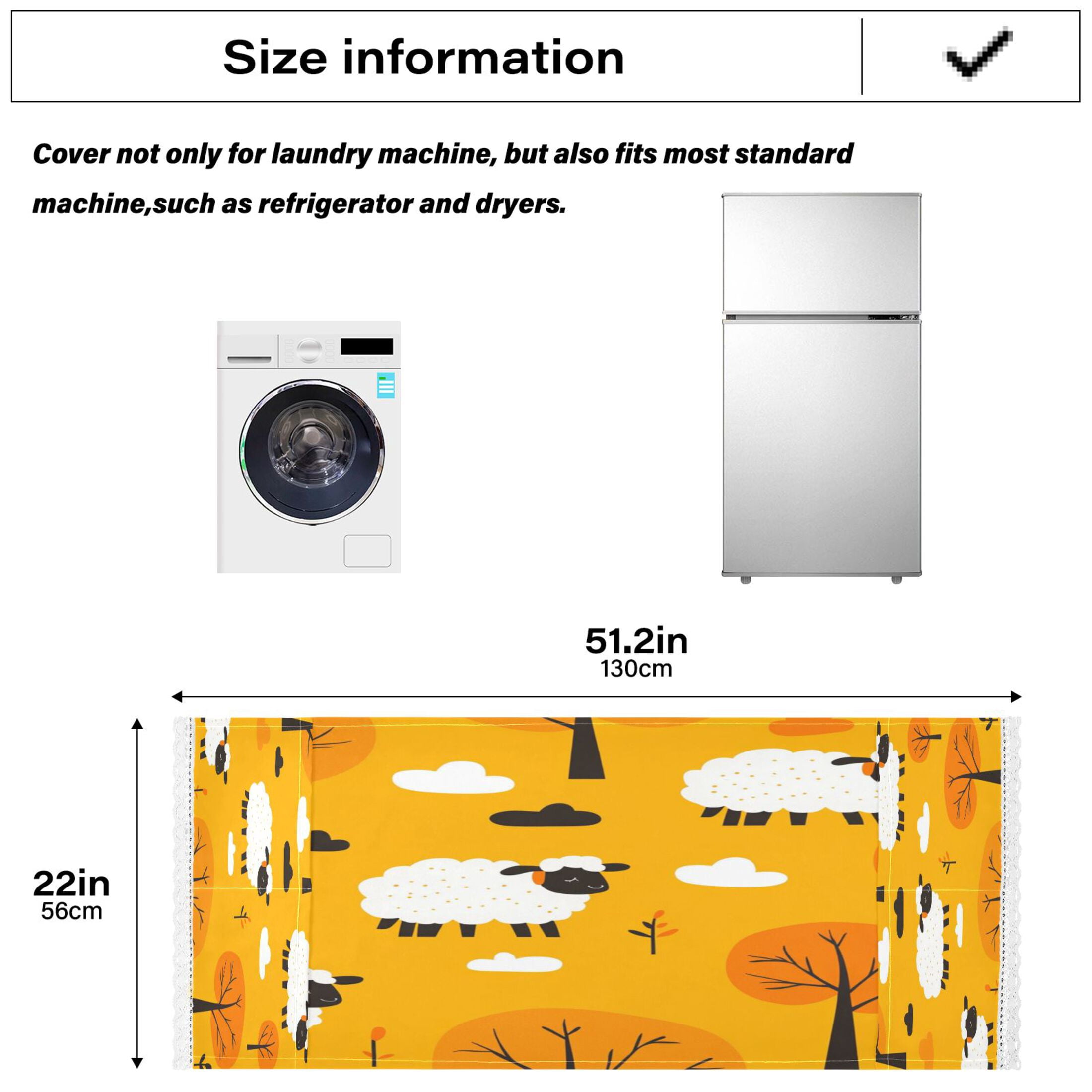 Cute Cartoon SheepWasher and Dryer Covers Dust-Proof and Oil Resistant Fridge Cover with 4 Storage Pockets Washing Machine Top Cover for Laundry Kitchen Home 51.2 x 22 In