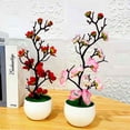 thumbnail image 6 of Dreamhall Artificial Plum Blossom Potted Plant In Pot Fake Home Office Table Ornaments Rose Red, 6 of 7