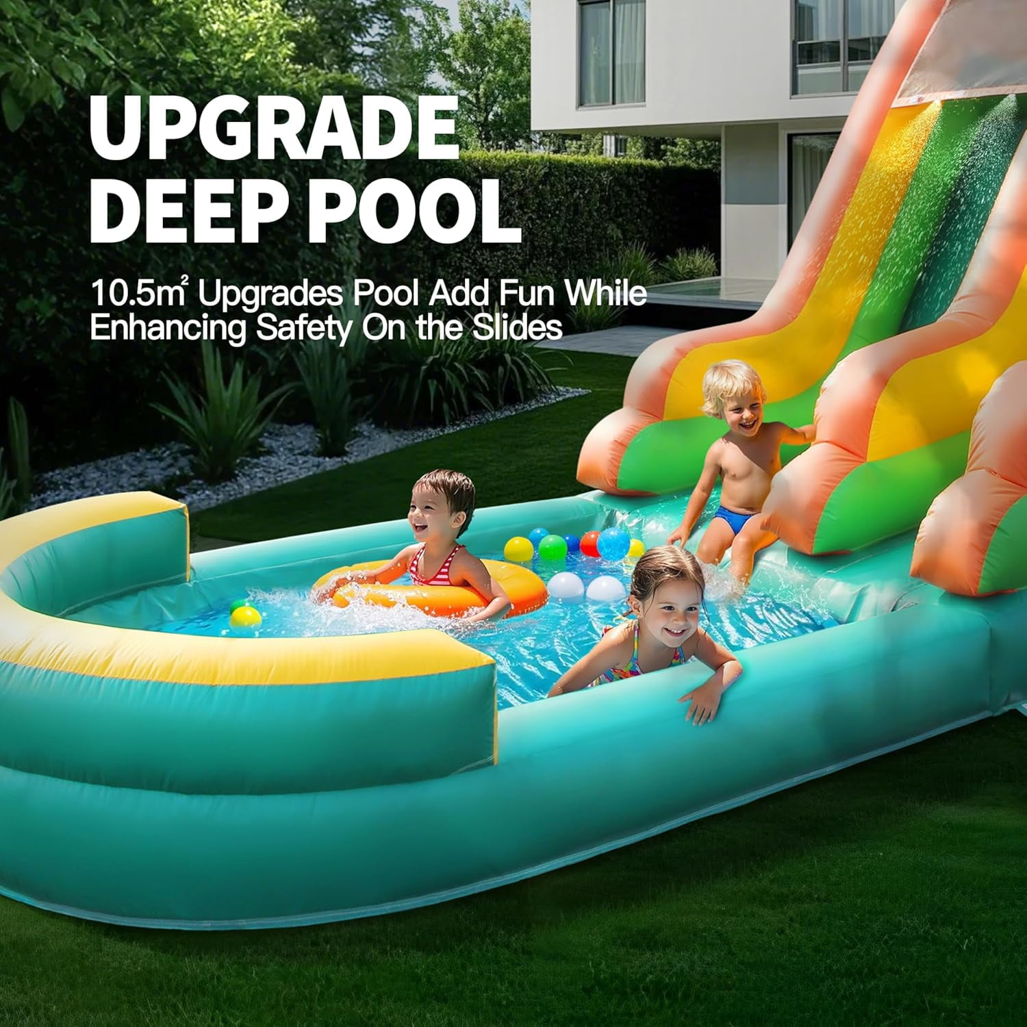 Esheno Adult Inflatable Water Slide with Double Slides 26.2 ft Large Swimming Pool Center PVC Commercial Grade 950W Blower Wet Dry Use